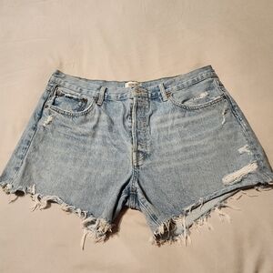 Agolde Parker Denim Shorts High Rise Button Fly Frayed Hem Size 34